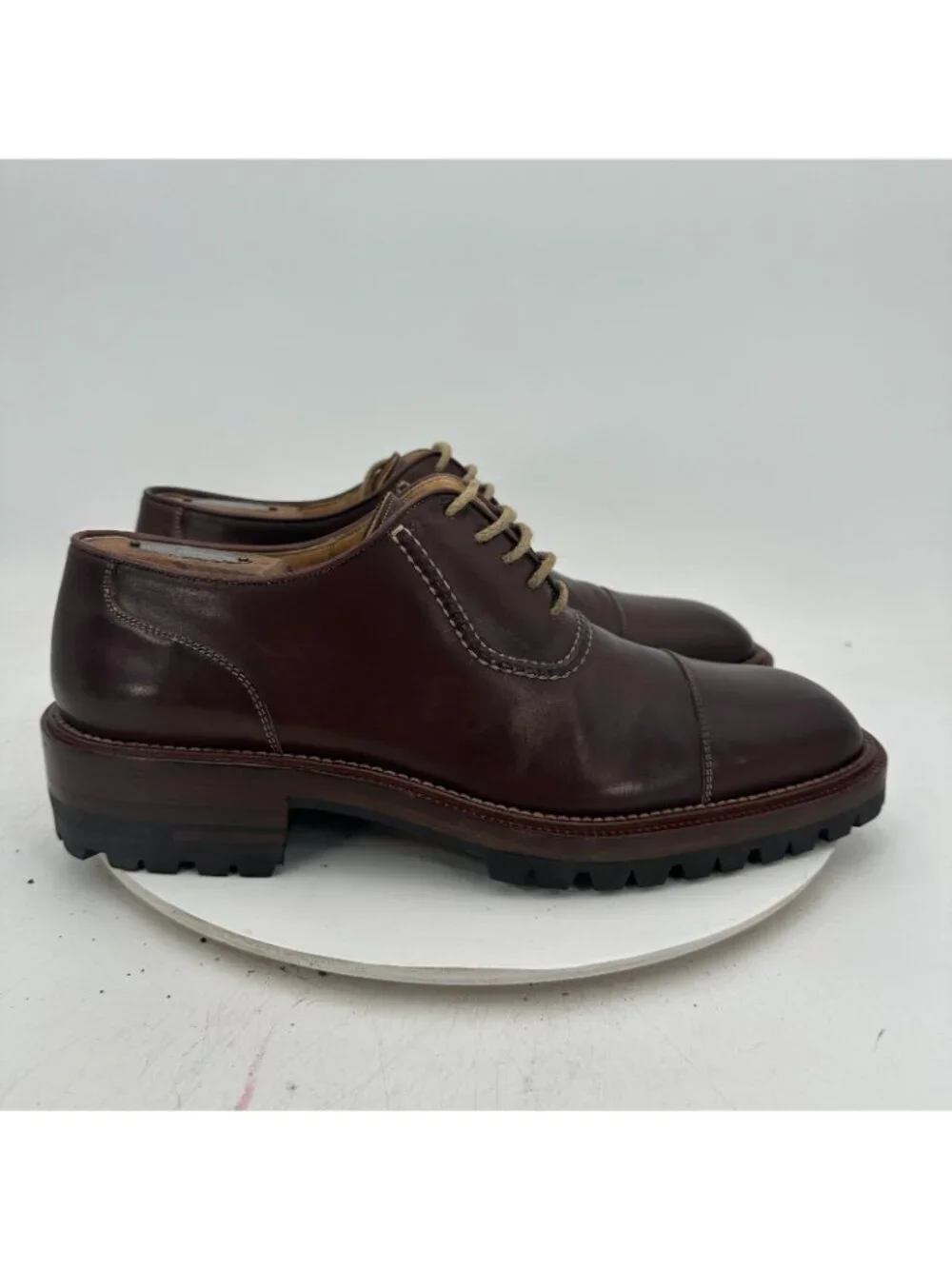 Bruno Magli Platinum Larkin Men Size 10M Brown Leather Lugged Cap Toe Shoes